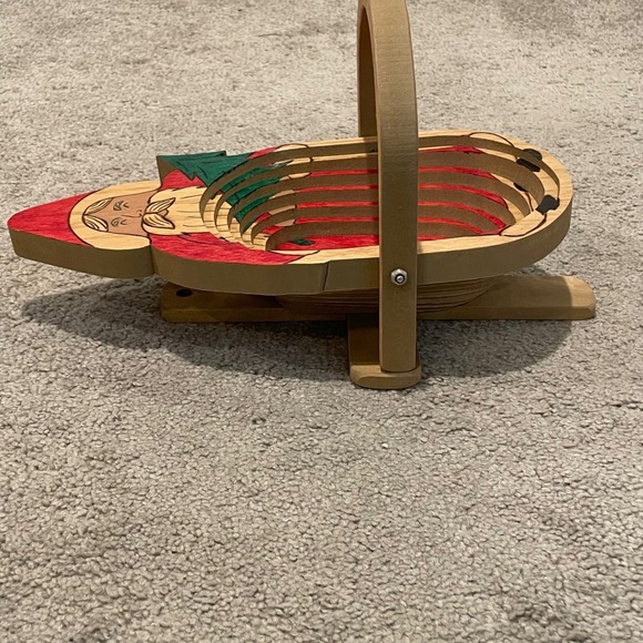 Vintage Santa Basket Folding Wood Fruit Collapsible Christmas Decor Holiday - Picture 4 of 7